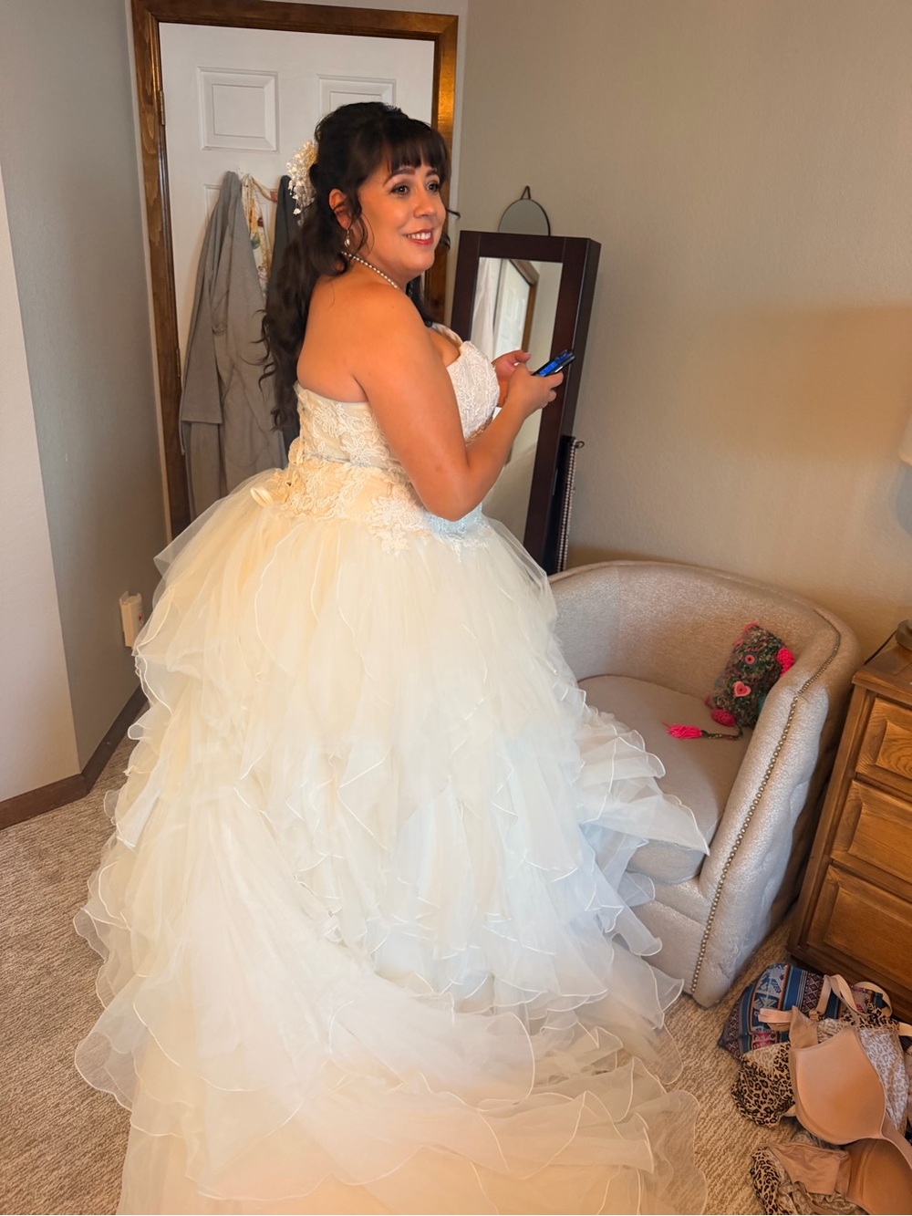 Oleg Cassini x David’s Bridal Strapless Organza Ruffle Ball Gown